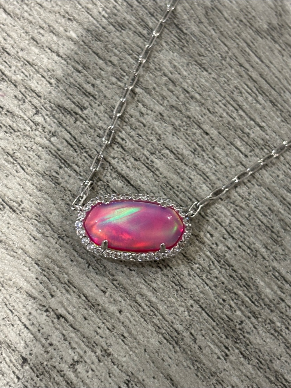 Kendra Scott Elisa Silver Necklace with Pink Iridescent Stone Pendant